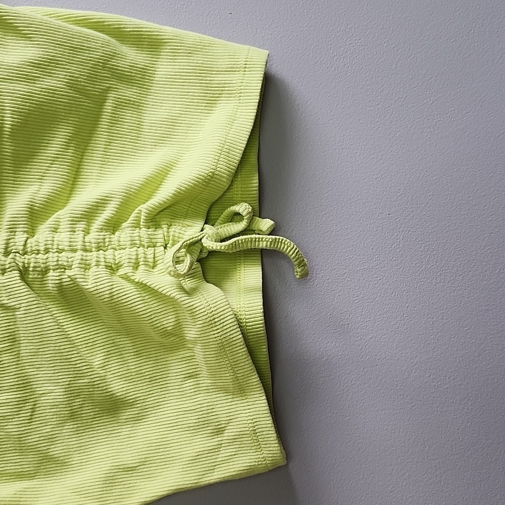 NWOT ZARA Neon lime green yellow v-neck ribbed drawstring crop top - Picture 5 of 9